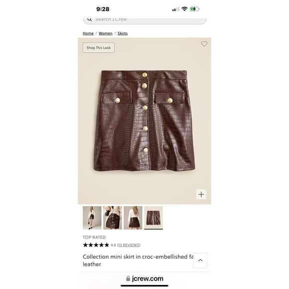 J. Crew Croc-Embellished Faux Leather Mini Skirt Midnight Brown Size 4 NWT - Picture 5 of 12